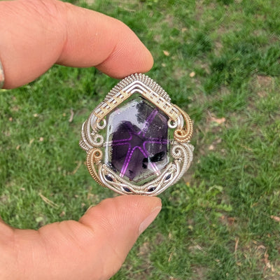 Amethyst Pendant with Blue Sapphire- Artisan Made