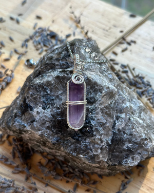 Amethyst Point Wire Wrapped Necklace - Artisan Made