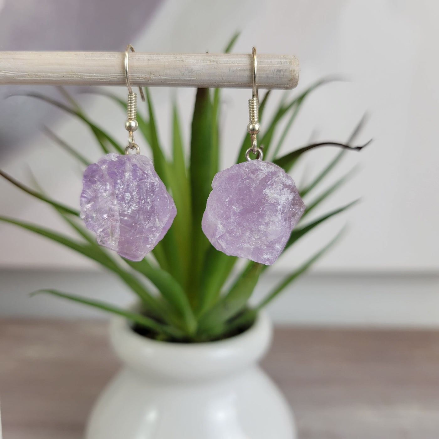 Amethyst Raw Point Earrings with silver-Plated Earwire