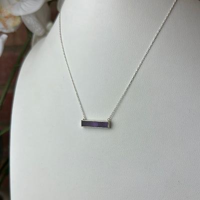 Amethyst Rectangle Bar Necklace with 18" Sterling Silver Adjustable Chain