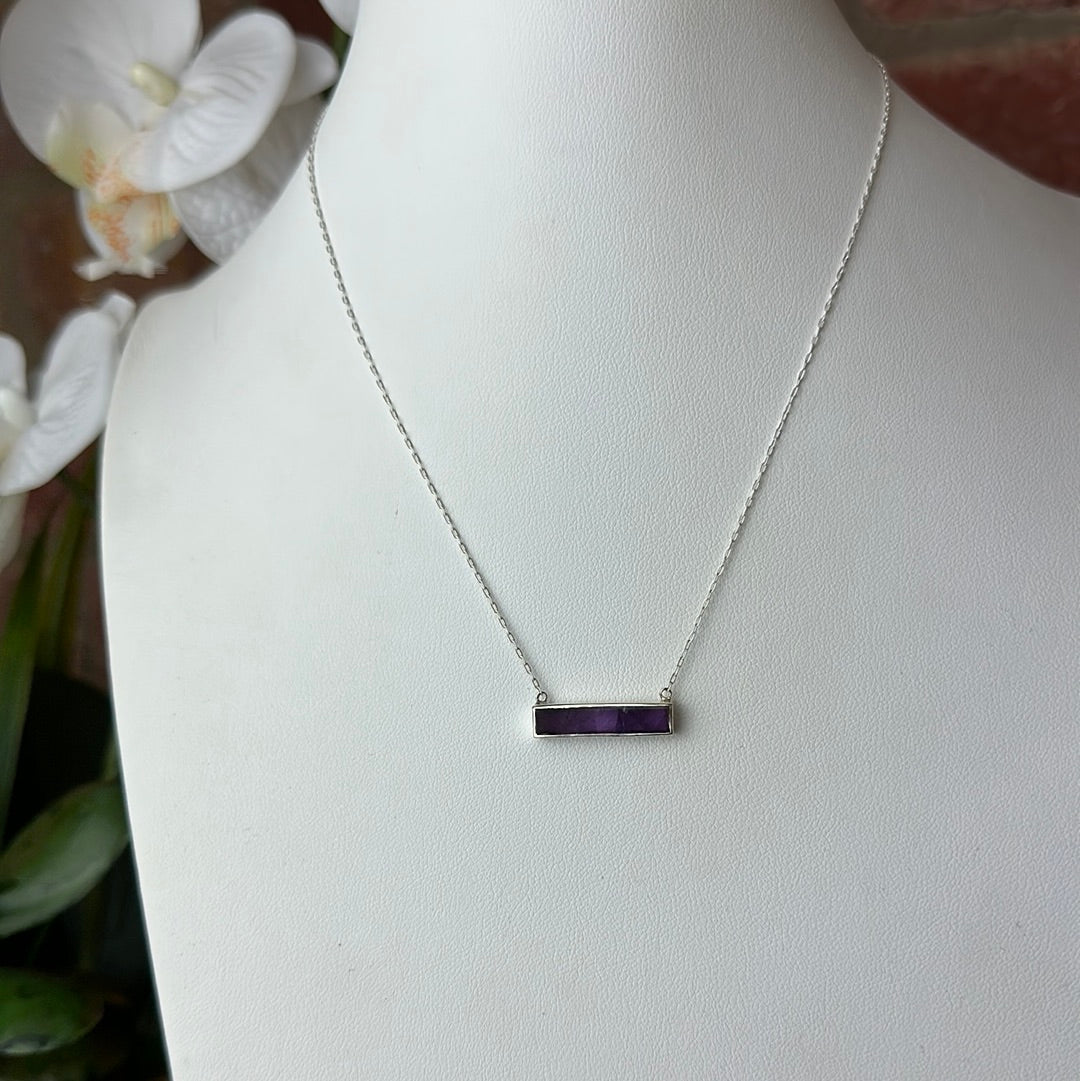 Amethyst Rectangle Bar Necklace with 18" Sterling Silver Adjustable Chain
