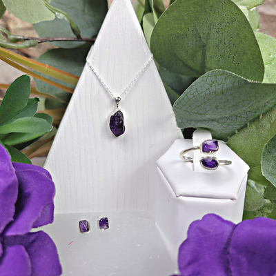 Amethyst Rough Jewelry Set