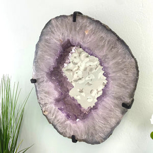Amethyst Slice Mirror with Custom Iron Frame - 10.765kg 12.25"w x 15"h
