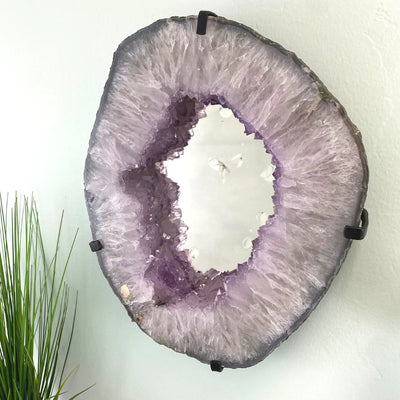 Amethyst Slice Mirror with Custom Iron Frame - 11.10kg 12.25"w x 15.25"h