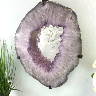 Amethyst Slice Mirror with Custom Iron Frame - 11.165kg 13.5"w x 16"h