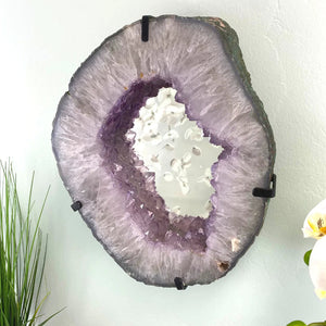 Amethyst Slice Mirror with Custom Iron Frame - 11.650kg 12.5"w x 15.5"h
