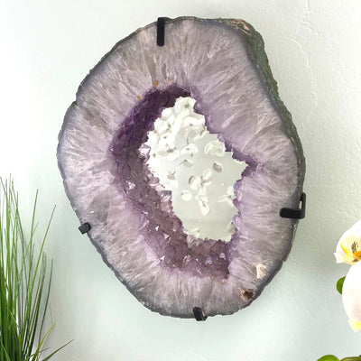 Amethyst Slice Mirror with Custom Iron Frame - 11.650kg 12.5"w x 15.5"h