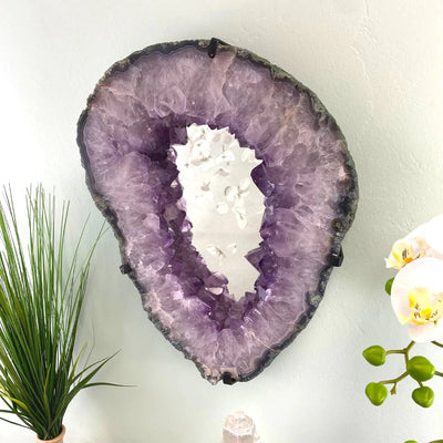 Amethyst Slice Mirror with Custom Iron Frame - 13.46kg 13.5"w x 18.25"h