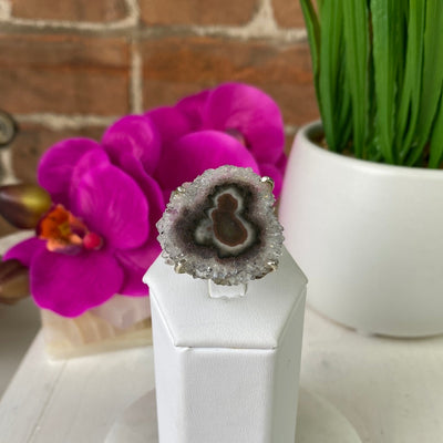 Amethyst Stalactite Flower Ring with sterling silver Prong Settings and Adjustable Band