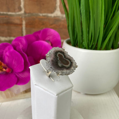 Amethyst Stalactite Flower Ring with sterling silver Prong Settings and Adjustable Band