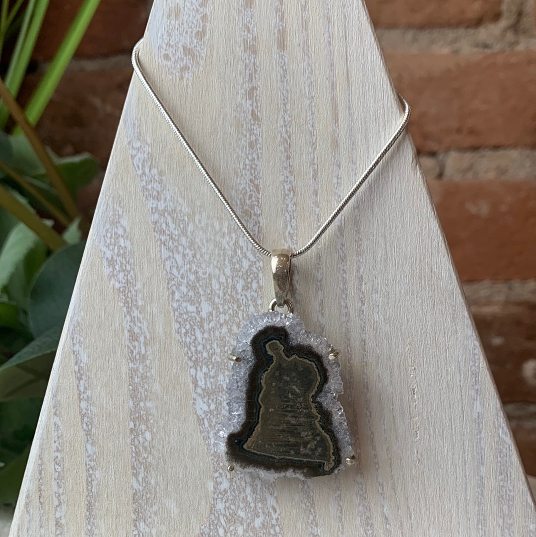 Amethyst Stalactite Slice Pendant with sterling silver Setting 1.5"