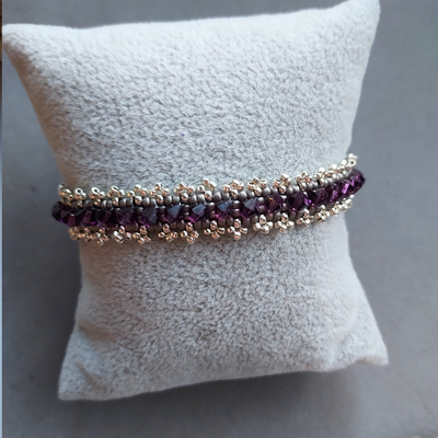 "Amethyst-The Calming, Happiness Stone" Swarovski Amethyst Crystal Cuff Bracelet- Artisan Made