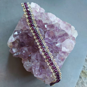 "Amethyst-The Calming, Happiness Stone" Swarovski Amethyst Crystal Cuff Bracelet- Artisan Made