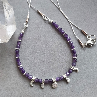 "Amethyst-The Calming Stone" Moon Phase Necklace - Artisan Made