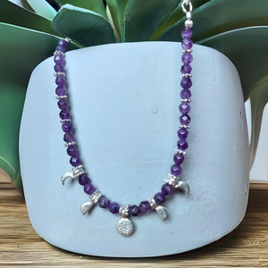 "Amethyst-The Calming Stone" Moon Phase Necklace - Artisan Made