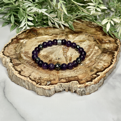 Amethyst and Hematite Stretch Bracelet - Artisan Made