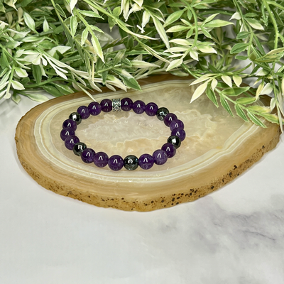 Amethyst and Hematite Stretch Bracelet - Artisan Made