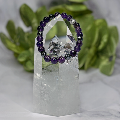 Amethyst and Hematite Stretch Bracelet - Artisan Made