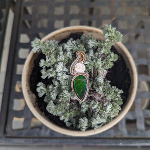 Ammolite & White Buffalo Bone Wire Wrapped Pendant - Artisan Made