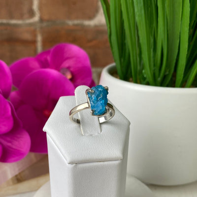 Apatite Natural Gemstone Ring with sterling silver prongs and band