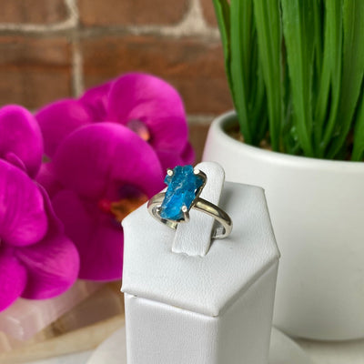 Apatite Natural Gemstone Ring with sterling silver prongs and band