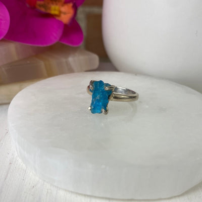 Apatite Natural Gemstone Ring with sterling silver prongs and band