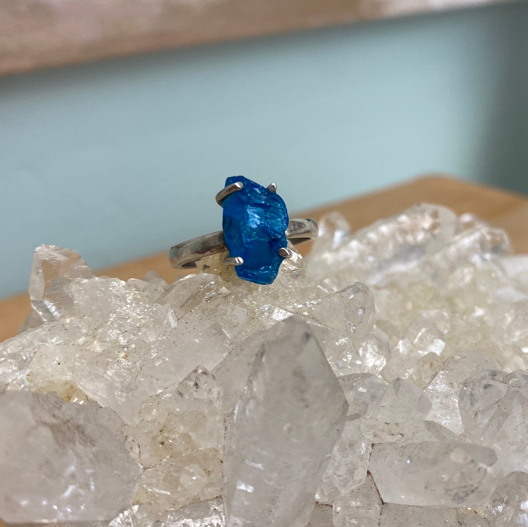 Apatite Natural Gemstone Ring with sterling silver prongs and band
