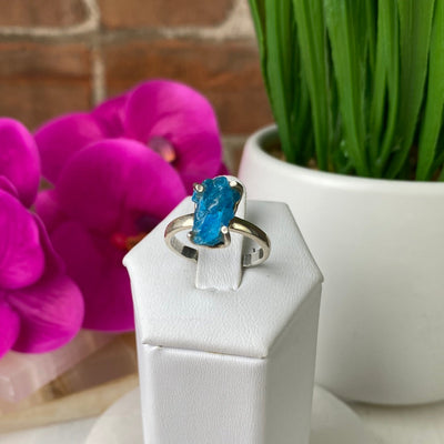 Apatite Natural Gemstone Ring with sterling silver prongs and band