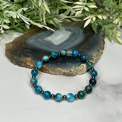 Apatite and Hematite Unisex Stretch Bracelet - Artisan Made