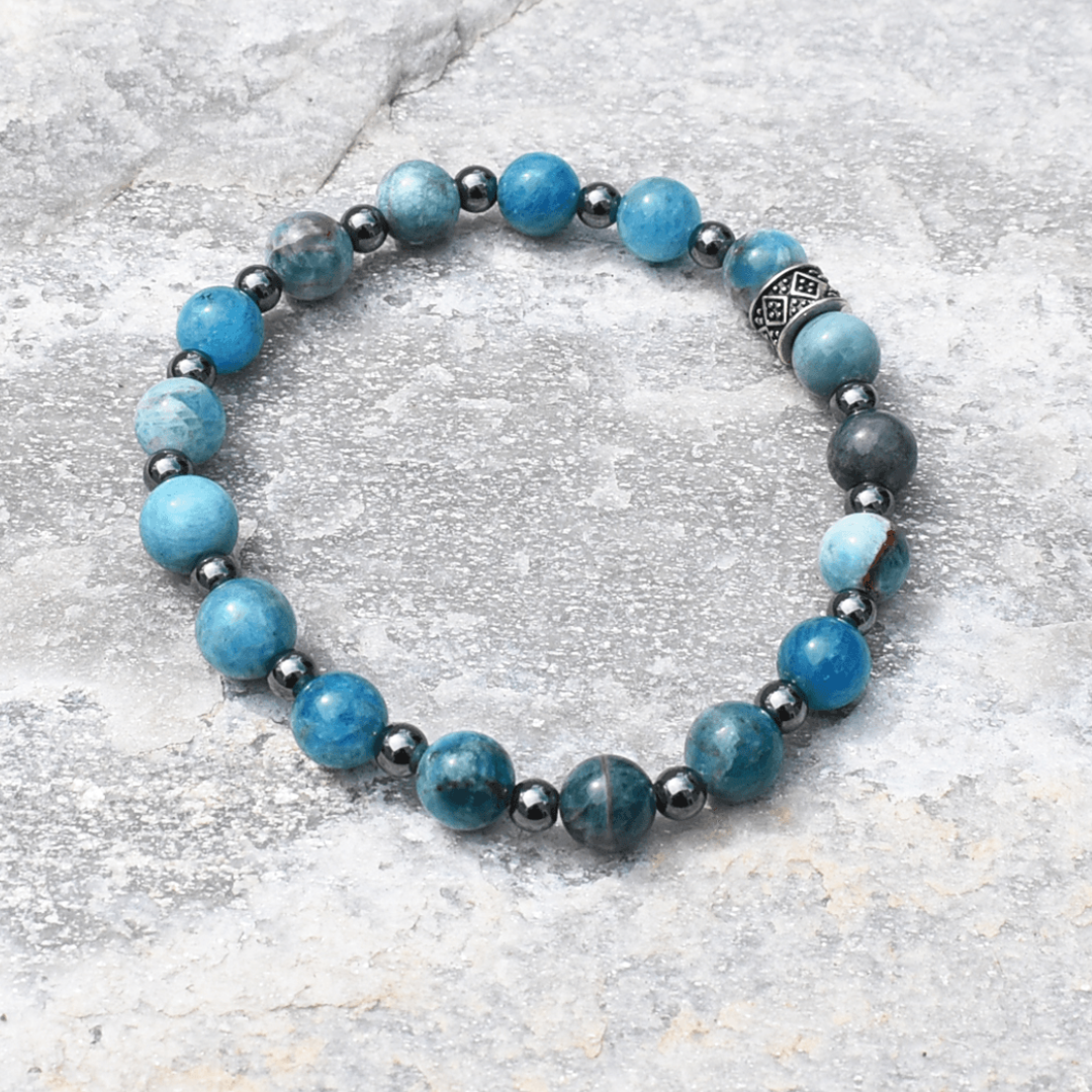 Apatite and Hematite Unisex Stretch Bracelet - Artisan Made