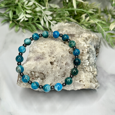 Apatite and Hematite Unisex Stretch Bracelet - Artisan Made