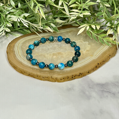 Apatite and Hematite men Stretch Bracelet - Artisan Made