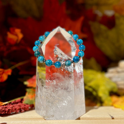 Apatite and Hematite men Stretch Bracelet - Artisan Made