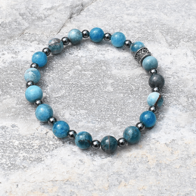 Apatite and Hematite men Stretch Bracelet - Artisan Made