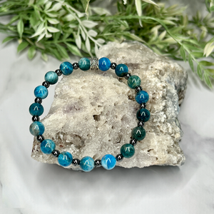 Apatite and Hematite men Stretch Bracelet - Artisan Made