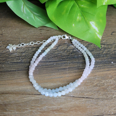 Aquamarine Beaded Double Strand Adjustable Bracelet or Anklet with sterling silver Clasp 7.75" to 9.5"