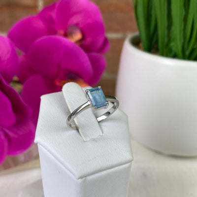 Aquamarine Rectangle/Oval Bezel Prong Ring with Sterling Silver Prong Setting and Sized Band