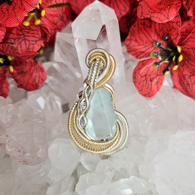 Aquamarine Wire Wrapped Pendant - Artisan Made