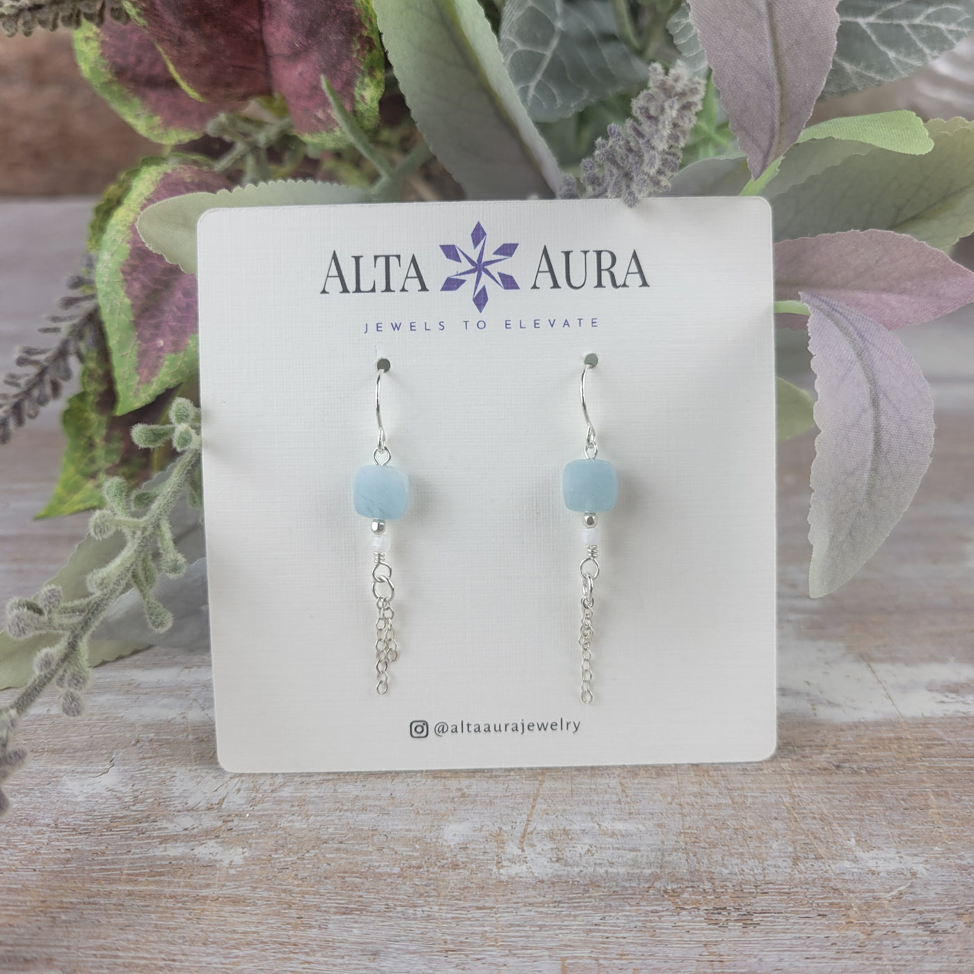 Aquamarine/Moonstone Dangle Earrings-Artisan Made