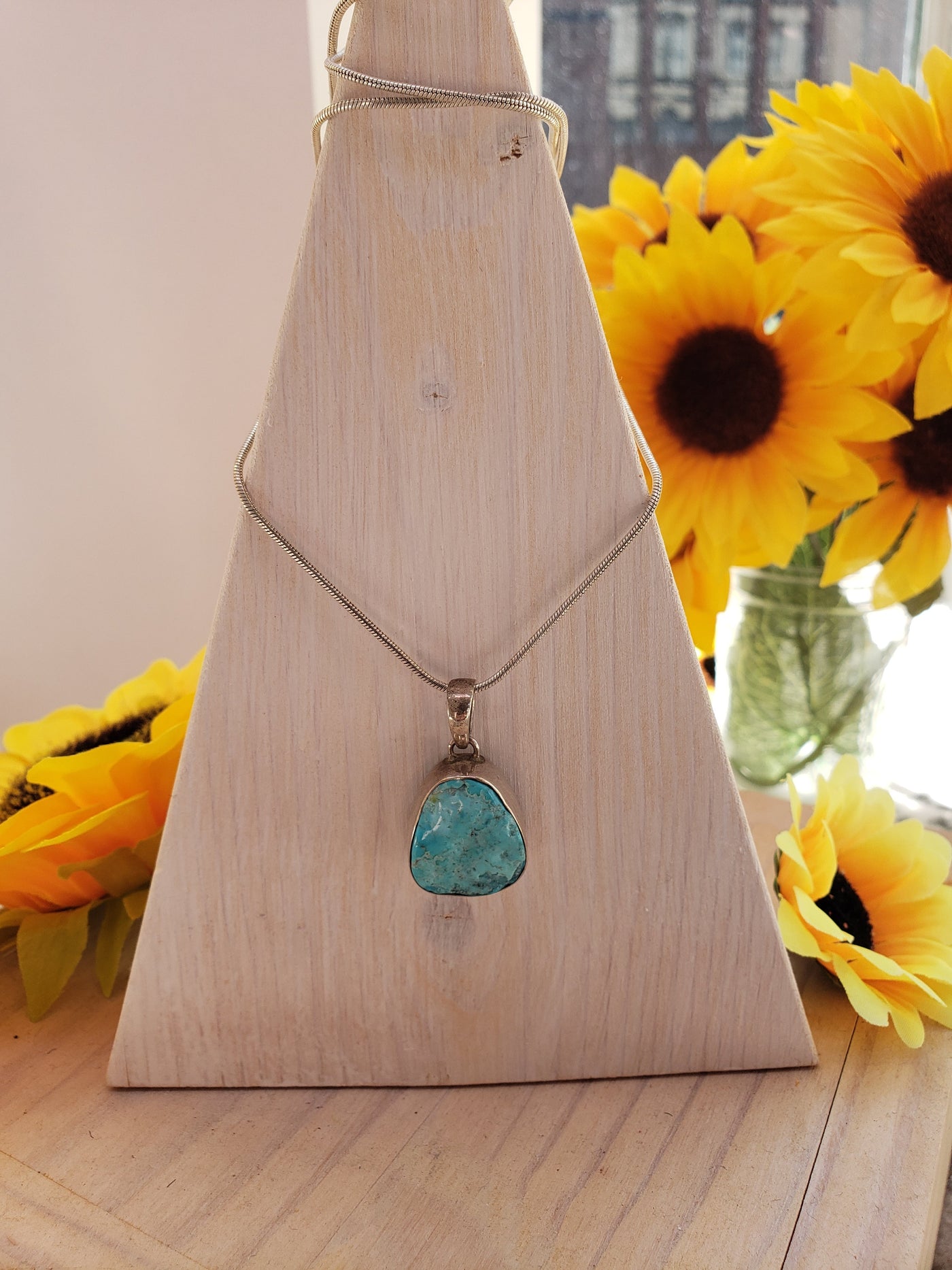 Arizona Green Turquoise Rough sterling silver Bezel Pendant