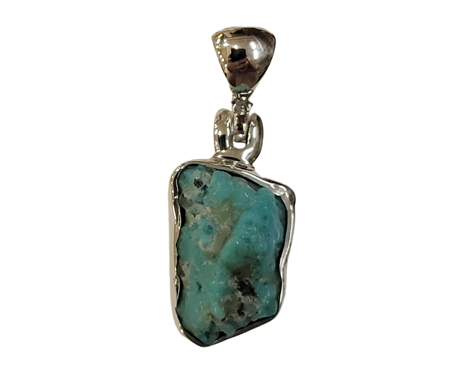 Arizona Green Turquoise Rough sterling silver Bezel Pendant