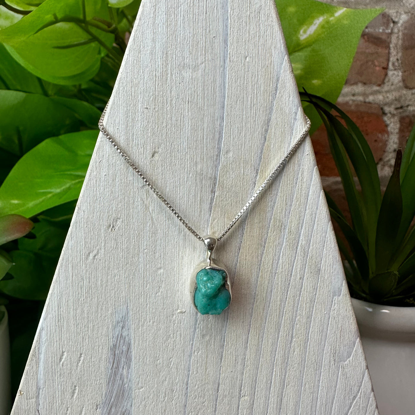 Arizona Green Turquoise Rough Sterling Silver Bezel Pendant