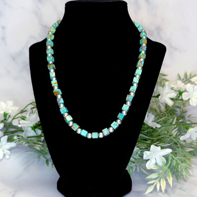 Arizona Kingman Turquoise Cube Necklace - Artisan Made