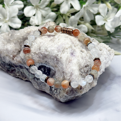 Arusha Sunstone and Moonstone Stretch Bracelet - Artisan Made