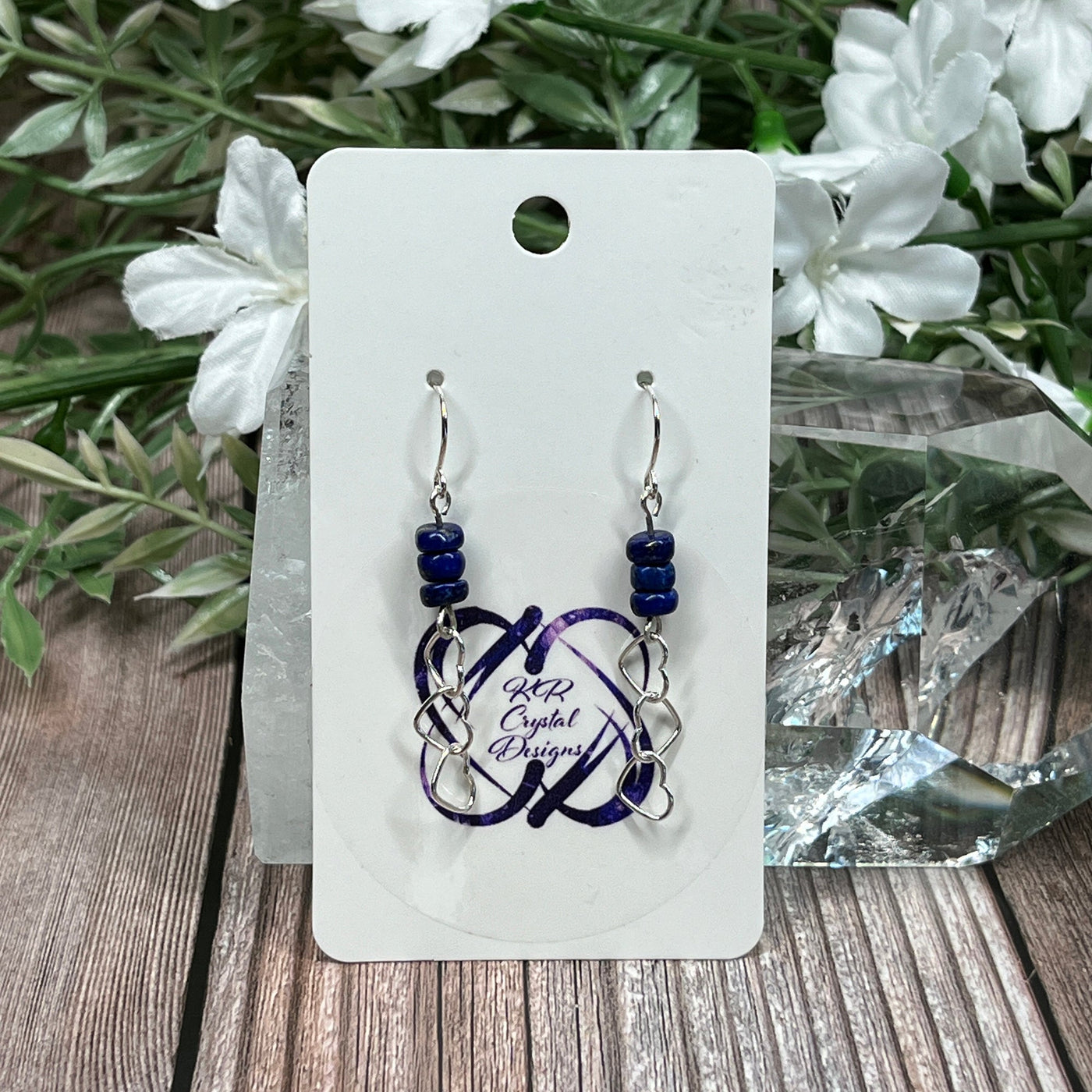 Assorted Gemstone & Sterling Silver Heart Chain Earrings - Artisan Made