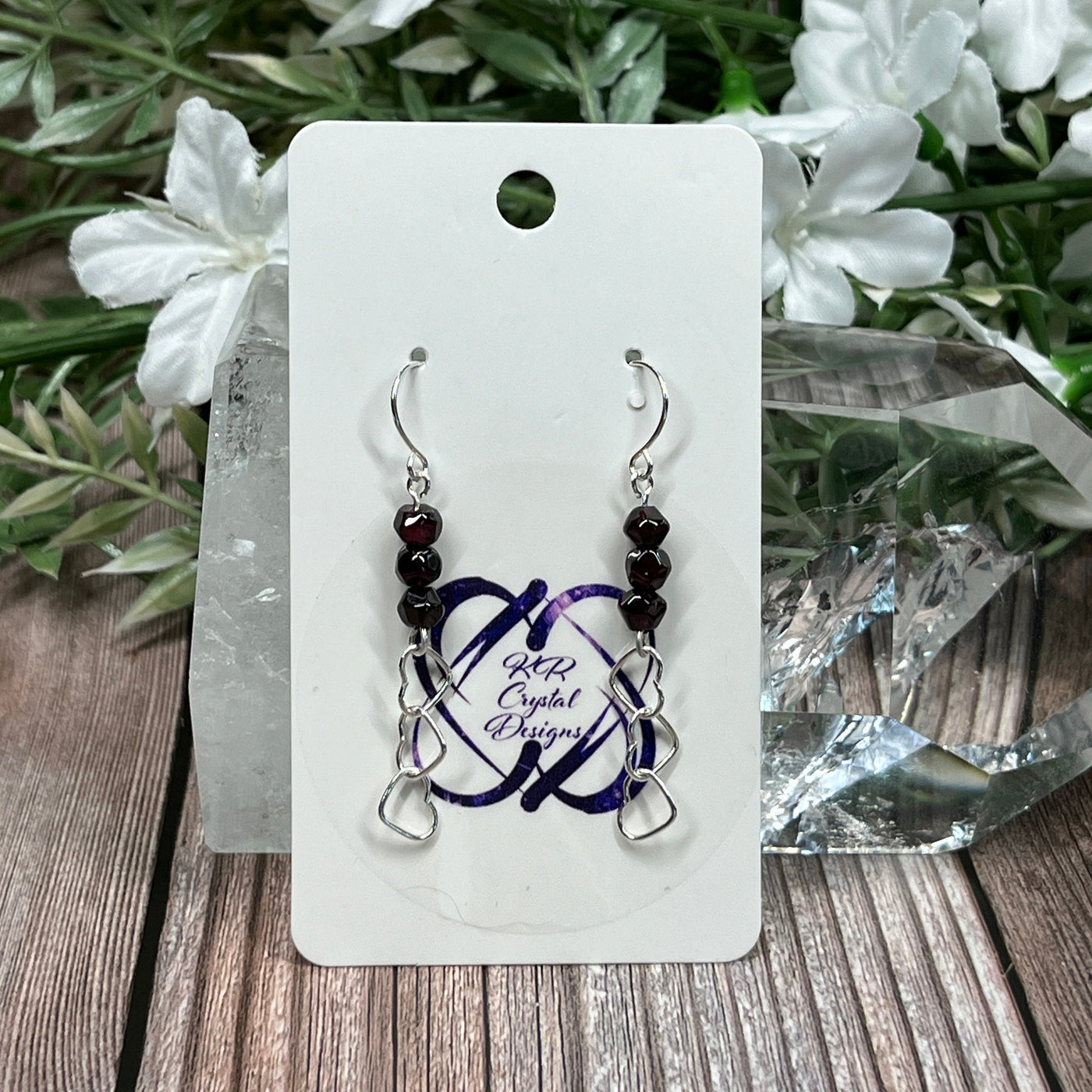 Assorted Gemstone & Sterling Silver Heart Chain Earrings - Artisan Made