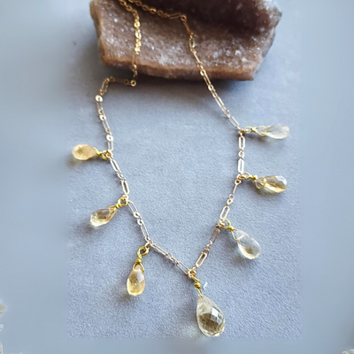 "Attract Abundance & Joy" Citrine Drops & Gold Necklace - Artisan Made