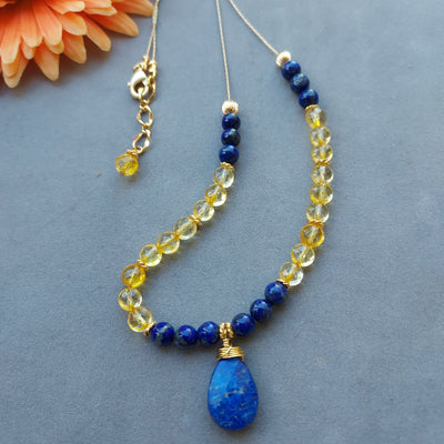 "Attract Abundance & Joy" Lapis & Citrine Necklace- Artisan Made