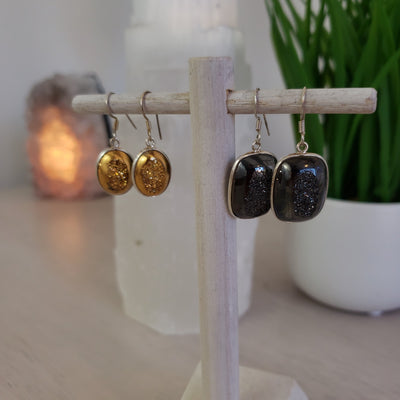 Aura Polished sterling silver Earrings with Druzy Center