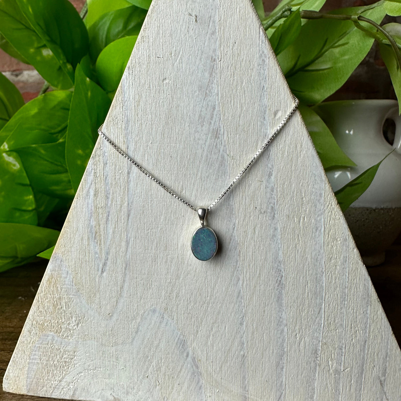 Australian Opal Bezel Pendant Necklace with 16-18" Adjustable sterling silver Chain